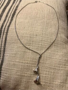 Sterling Silver Floral Drop Necklace - Silver